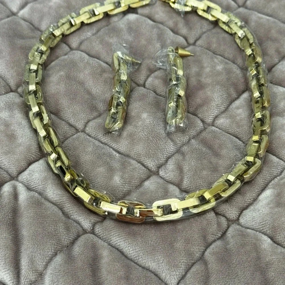 EDDIE BORGO 12k gold plate supra link necklace & dangle earrings designer set - Picture 8 of 8